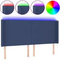 vidaXL Hoofdbord LED 203x16x118/128 cm stof blauw