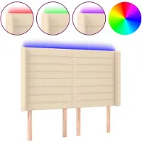 vidaXL Hoofdbord LED 147x16x118/128 cm stof crèmekleurig