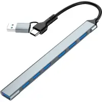 Gembird 7-poorts USB-hub (1x USB 3.2 + 6x USB 2.0), USB-A + USB-C, zilver