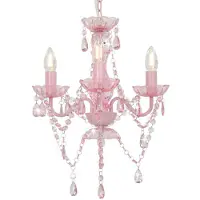 vidaXL Kroonluchter met kralen rond 3xE14 roze