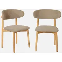 Sweeek Stoel naturelkleurig rubberhout en chenille stof (set van 2) Naturel