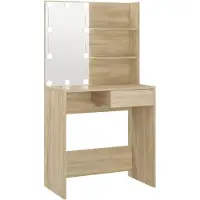 vidaXL Schminktafel met LED-verlichting, Sonoma-eikenhoutlook, 74,5 x 40 x 141 cm, houtvezel