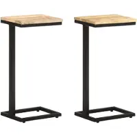 vidaXL Bijzettafels 2 st 31,5x24,5x64,5 cm ruw mangohout
