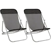 vidaXL Strandstoelen 2 st textileen en gepoedercoat staal zwart