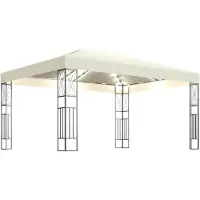 vidaXL Prieel met LED-lichtslinger 3x4 m stof crèmekleurig