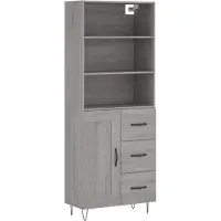 vidaXL Hoge kast 69,5x34x180 cm bewerkt hout grijs sonoma eikenkleurig