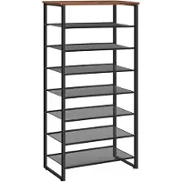 Famanu – Schoenenrek met 8 niveaus, schoenenorganiser voor 21-28 paar schoenen, afneembare metalen roosterplanken, smalle schoenenstandaard voor hal of woonkamer, rustiek bruin