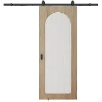 Vente-unique Schuifdeur met opbouwsysteem van hout en MDF - boog van geribbeld gehard glas - H205 x B83 cm - ODEZA