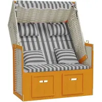 vidaXL Strandstoel met kussens poly rattan en hout wit en grijs