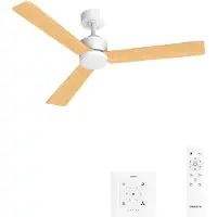 Create - Stille plafondventilator 40W met licht - Wit / Licht hout - Ø132cm - Controller voor wandmontage + afstandsbediening - WIND MODERN