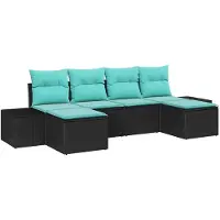 vidaXL Tuinset met 4 zitplaatsen, zwart en turquoise, van polyrotan