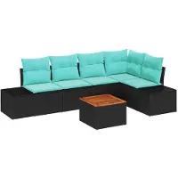 vidaXL Tuinset met 6 zitplaatsen, zwart en turquoise, van polyrotan