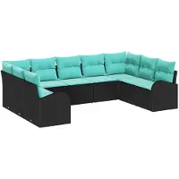 vidaXL Tuinbank Set 9 st Zwart en Turkoois poly rattan
