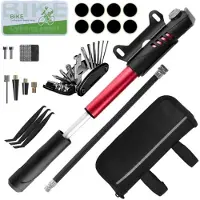 Aihontai Fietsgereedschapset – Reparatiegereedschap met 120 PSI minipomp – Zwart/Rood – Volwassene