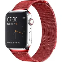 Mobigear Loop Milanese Watch bandje geschikt voor Apple Watch Bandje Magneetsluiting - 49/45/44/42 mm - Rood