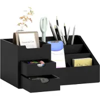 HOMCOM Desktop Organizer-Bamboe-33L x 20,5B x 15,5H cm-Zwart