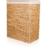 Famanu – Wasmand met deksel, gevlochten van gedroogde waterhyacint, smal voor weinig ruimtebeslag, veel opbergruimte, natuurlijk, 80 liter, maat 3
