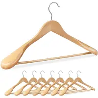 Famanu – Houten kledinghangers set van 8 stuks, brede schouders voor pakken, ook geschikt voor hemden en jassen, natuurkleur