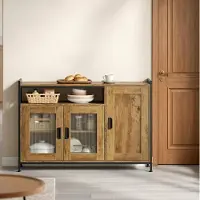 HAUSS SPOLE Keukenkast - Industrieel Dressoir Met Open Vak En Verstelbare Planken - Voor Keuken Woonkamer En Hal - Hout En Metaal - 110x33x75 Cm - Bruin