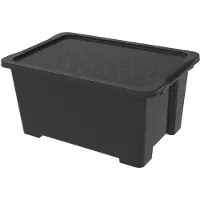 Famanu – Opbergkist van 44 liter met deksel, kunststof (PP gerecycled), zwart, 58,5 x 39,0 x 27,9 cm