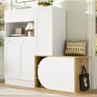 HAUSS SPOLE Schoenenkast - Met Zitbank En 1 Lade - 5 Deuren En Open Vak Voor Hal En Entree - MDF - 130x35x110,5 Cm - Wit Natuurlijk