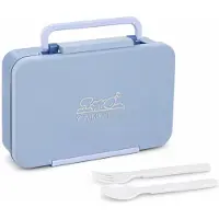 VHV Lunchbox 1200 ml met 3 Vakken en Bestek - Voedselveilige PP Bento Box met Handgreep en Kliksluiting - Lichtblauw voor Werk, School en Onderweg