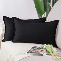 Famanu – Set van 2 zachte decoratieve kussenslopen van imitatielinnen voor sofa en slaapkamer, 40x60 cm, zwart