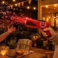 Out of the blue Bubble Gun met LED - Rood bellenblaaspistool met vloeistof - 25 cm