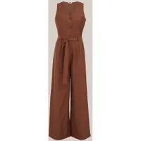 We fashion - Dames jumpsuit met ceintuur - Regular fit - Lichtbruin - Livaeco Viscose - Maat: S