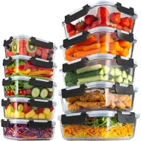 Famanu – Set van 10 glas vershoudbakjes, meal prep bakjes, diepvriesbakjes, 1040ml / 370ml, Vivid Green