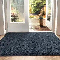 Famanu – Antislip deurmat van 60 x 90 cm, super absorberend entreetapijt, machinewasbaar, blauw-zwart
