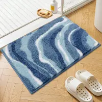 Famanu – Groot badkamertapijt van 80 x 120 cm, zacht en dik, blauw, antislip en wasbaar, super absorberend en sneldrogend, microvezel badmat voor douche en badkamer
