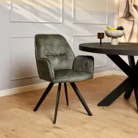 Starfurn Eetkamerstoel Nova - Groen Stof - Set van 2