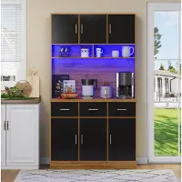 HAUSS SPOLE Keukenkast - Met Led-Verlichting En App-Bediening - Met Laden, Stopcontact En Verstelbare Planken - MDF - 100x40x180 Cm - Naturel Zwart