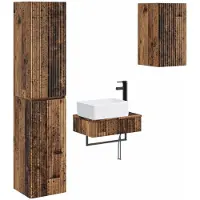 vidaXL Badkamerkastset, 3 stuks, gerecycled hout, 33 x 34,5 x 160 cm