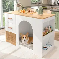 STILVORA Keukenkast - Keukeneiland Met 3 Laden En Huisdiernis - Opbergruimte Voor Keuken - MDF - 120x60x90 Cm - Wit;Houtlook
