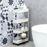 HAUSS SPOLE Keukenkast - Smal 40 x 19 x 90 cm - 4 Niveaus Met Wielen en Remmen - Staal en ABS - Wit - Voor Keuken en Badkamer