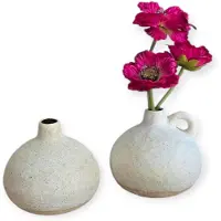 Home Society - Vaasjes - Keramiek - Set van 2 - Bolvorm - Beige/Wit - 13 x 12 cm