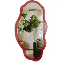Tulup Licht Bordeauxrood Spiegel - Bordeaux Elegante Rechthoekige Wandspiegel - Organische Spiegel - Woonkamer - Minimalistisch - 45x90 cm - Totale afmeting 52x97 cm