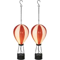 Lumineo solar luchtballon lantaarn - 2x - rood - H22 x D10 cm - kunststof - vlam effect - tuinverlichting