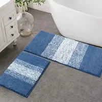 Famanu – Microvezel badmat set van 2 delen, blauw, antislip en absorberend, machinewasbaar, voor badkamer en toilet, 45 x 65 cm + 45 x 120 cm