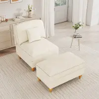 HAUSS SPOLE Fauteuil - Loungefauteuil Met Hocker - Afneembare Sierrok En Los Kussen - Voor Woonkamer En Kleine Ruimtes - Chenille Wit