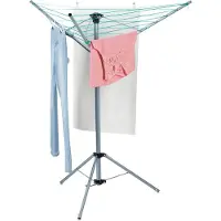 Markenlos – Droogmolen met 15 meter drooglengte, klapbaar met voet, ideaal voor tuin en camping, wasrek voor balkon, hoogte 140 cm, zilver