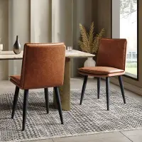 HAUSS SPOLE Eetkamerstoel Set 2 Stuks - Met Dubbel Zitkussen Voor Comfortabel Zitten - Zonder Matras - Waterafstotend PU - Metalen Poten - Bruin