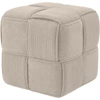 CLP Poef Forinta - hocker - vierkant - modern ontwerp - comfortabele zitting - voetensteun - zitkubus - corduroy stof - creme