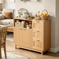 HAUSS SPOLE Keukenkast - Veelzijdige Opbergkast Met Open Vak En 3 Laden - Voor Keuken En Woonkamer - Houtlook - 90x35x80 cm