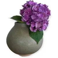 Home Society - Vaas - Keramiek - Bolvaas - Grijs/Groen - Beige - 16x17cm - Modern - Landelijk