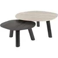 Nest of Nora Salontafel set Mave - Set van 2 - Keramiek travertin look - Zwart grijs