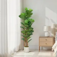 HAUSS SPOLE Kunstplant – Geigenfeigenboom Met 71 Bladeren – 50 X 50 X 150 Cm – Kunststof, Hout, Metaal – Groen – Voor Binnen – Met Stevige Pot