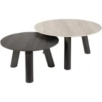 Nest of Nora Salontafel set Mave - Set van 2 ronde vorm - Keramiek travertin look - Zwart grijs